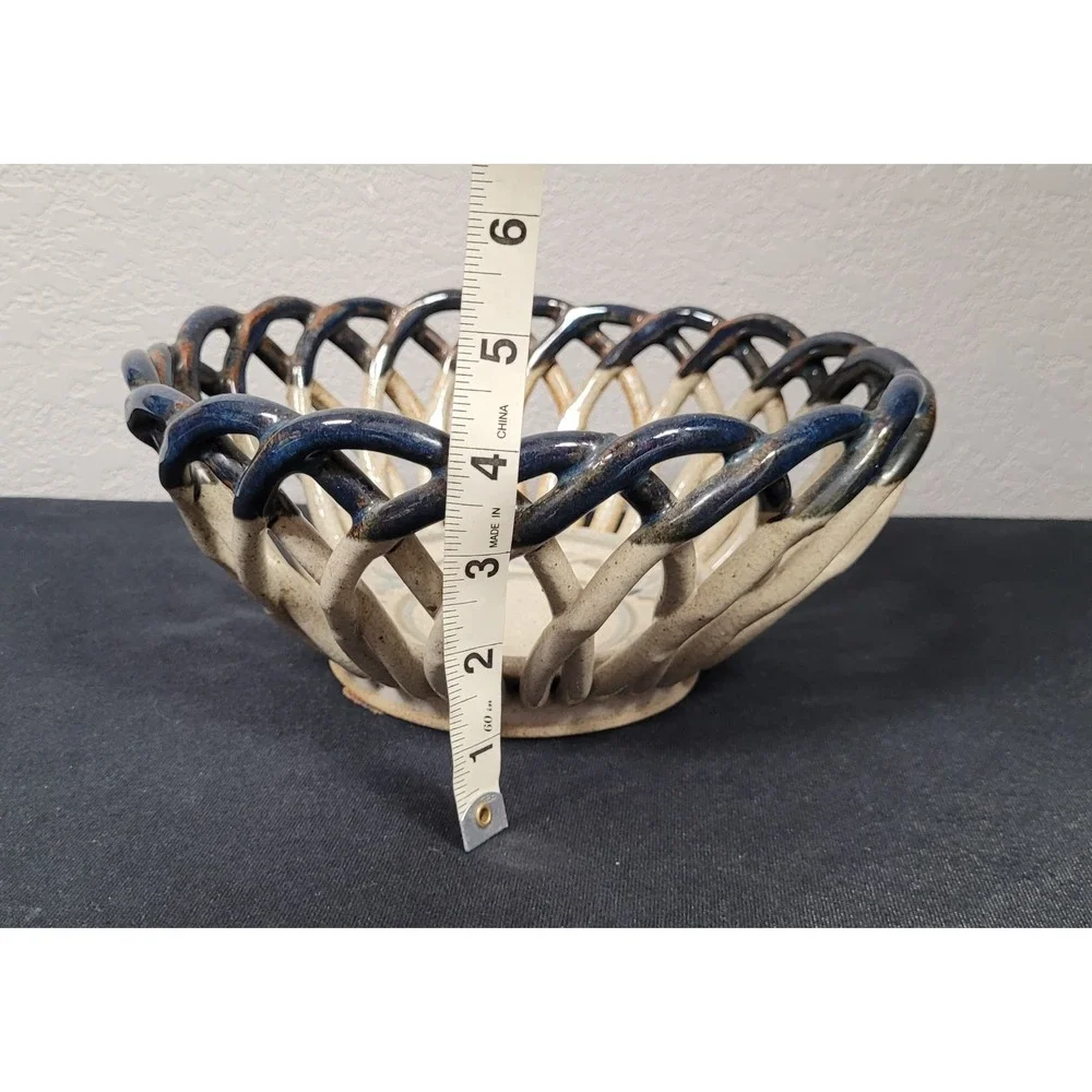 Vintage 1970s-1990s Studio Art Pottery Lattice Decorative Bowl Marked Decker